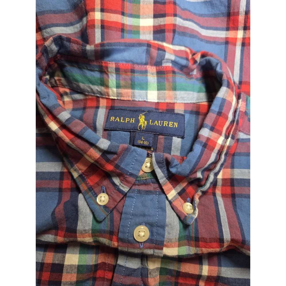 Ralph Lauren Shirt Boys Large Blue Red Plaid Short Sleeve Button Down Casual - Picture 4 of 7